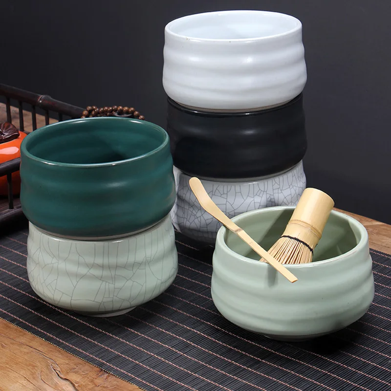 Tradizionale Nero Opaco Verde Avorio Crackle Matcha Kit Ceramica Chawan Forno Smaltato Porta Frusta Bambù Chasen Scoop Chashaku