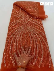 Beaded Lace Pearl And Crystal Sequence Fabric Latest Lace Fabric High Quality 2023 Handmade Beads Lace Fabric For Sewing KB3413