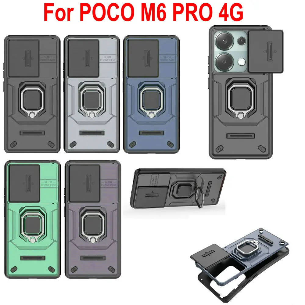 

Чехол для телефона POCO M6 PRO 4G, роскошная Защита объектива камеры, бронированная подставка, металлическое кольцо, задняя крышка-держатель для Xiaomi Poco M6 PRO 4G, чехлы
