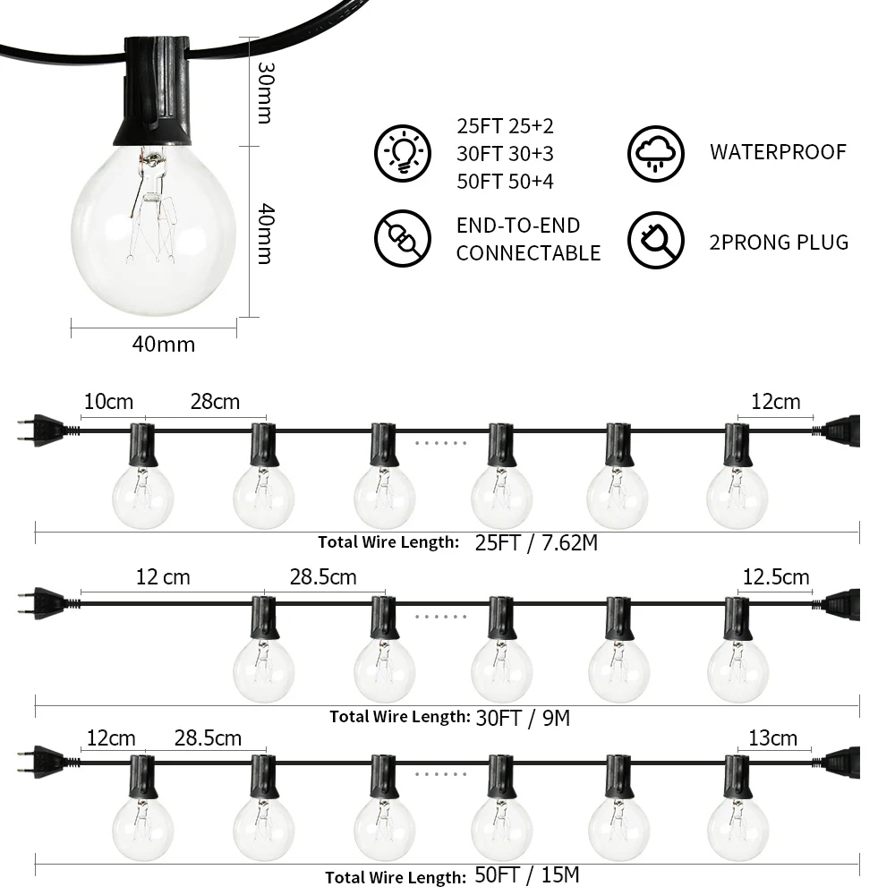 30M Outdoor Garland Light Clear Festoon Globe Bulb Christmas Lights Patio Fairy String Street Garlands For New Year Decorations led string lights decorative lights string lights led fairy lights