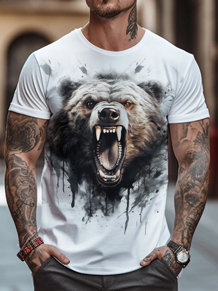 

Fierce Bear Fashion 3D Printed Men's T -shirt Loose Casual Short -sleeved T -shirt Summer Street Popular Round Neck T -shirt