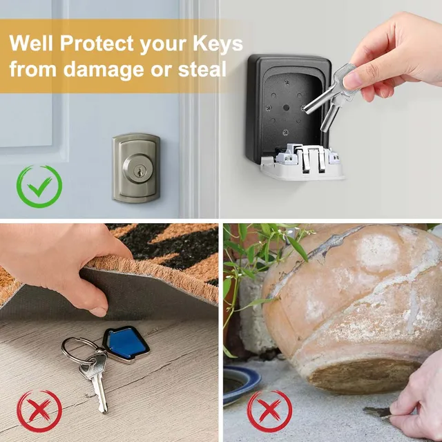 WSDCAM Key Lock Box Waterproof Key Code Box Aluminum Password Security Key Box Wall Mounted Password Box Key Safe Lock Box 6