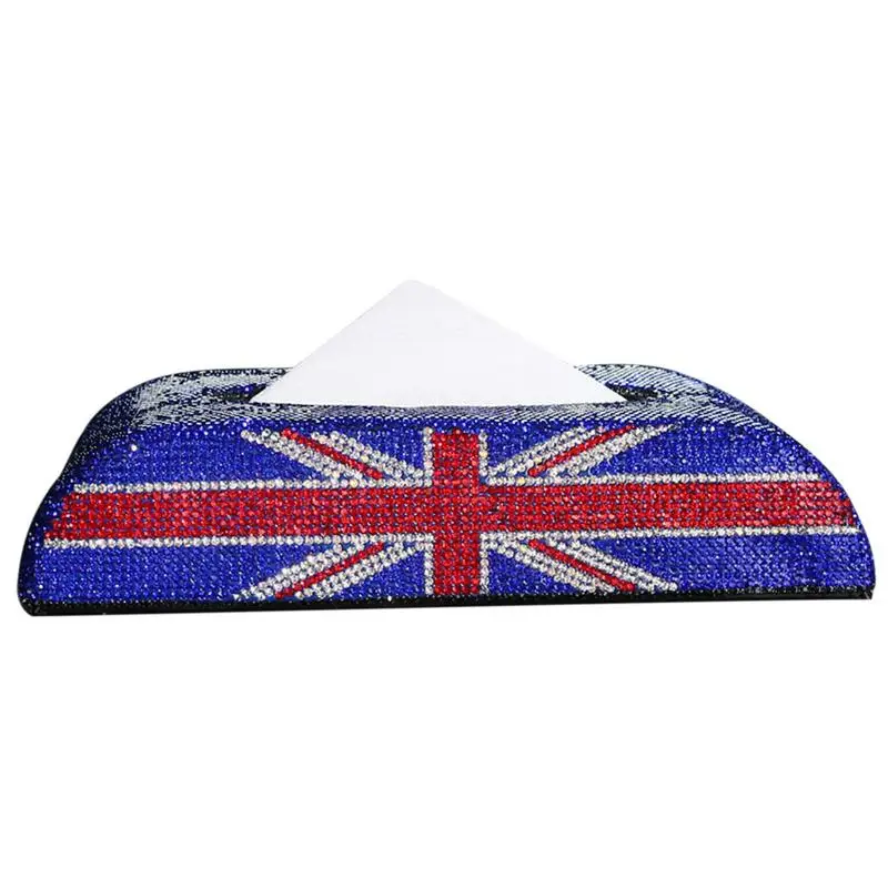 

Tissue Dispenser Cover Union Jack Flag Tissue Organizer Rhinestone PU Leather Tissue Box Cover Tissue Holder For Dining Table
