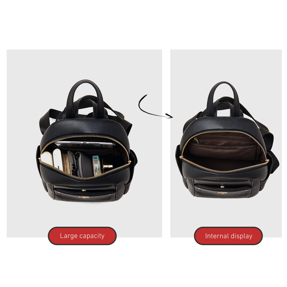 LAORENTOU Women Cow Leather+PU Backpack Clasic Lady Daypack Travel Bag Gift for Wife, Lover 5