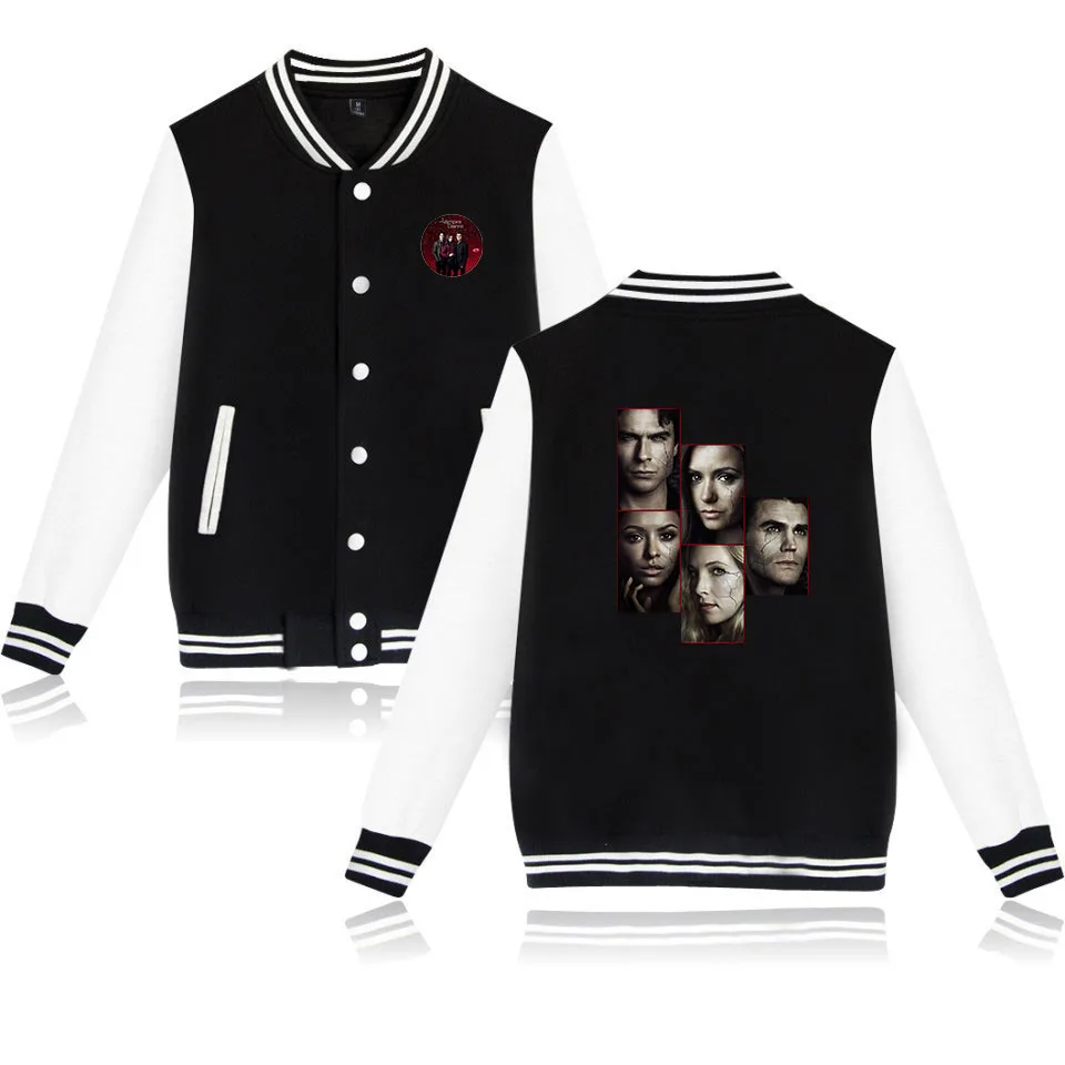 The Vampire Diaries Varsity Baseball Bomber Jacket Uomo Donna Hip Hop Harajuku Giacche Streetwear Ragazzi Ragazze Cappotti College Allentati