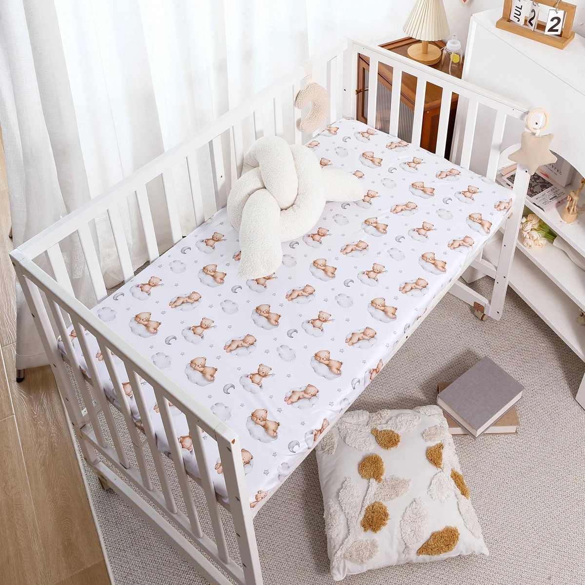 Elinfant Polyester Crib Fitted Sheet Luxurious Mattress Cover for Home & Travel Nursery Bedding Set Crib Essentials crib sheets
