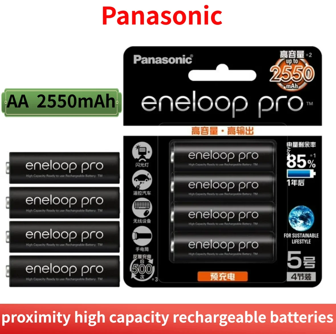 

100% Panasonic Eneloop Original Battery Pro AA 2550mAh 1.2V NI-MH Camera Flashlight Toy Pre-Charged Rechargeable Batteries