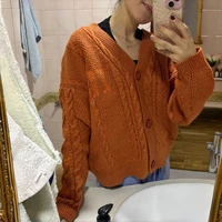 Winter Women Glittery Chunky Knit Sweater with Star Embroidery Orange Cardigans Spring Woman Y2k Gold Thread Show-girl Cardigans - Image 4