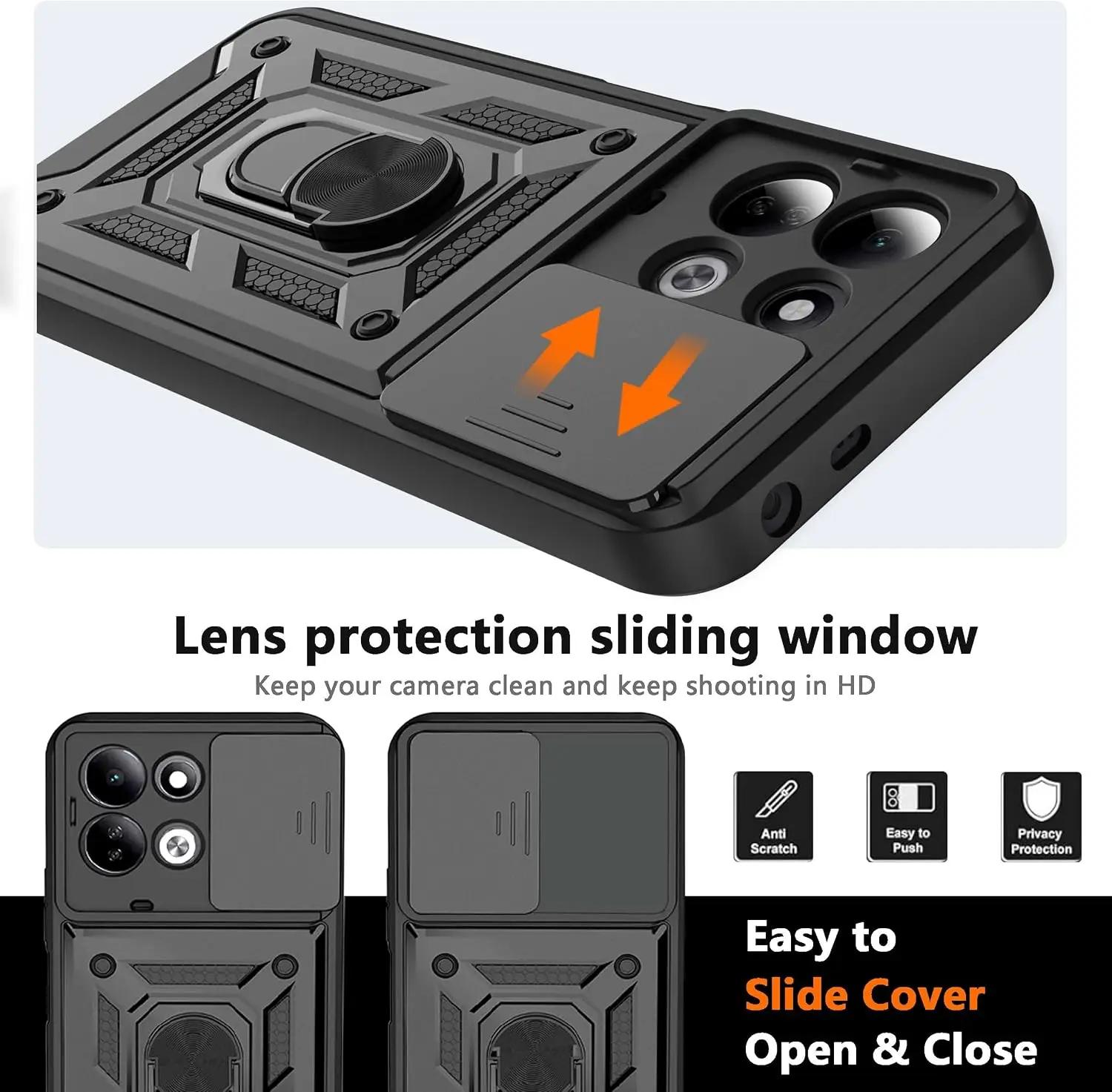 Magnetic Stand Shockproof Armor Kickstand Case with Sliding Camera Protector