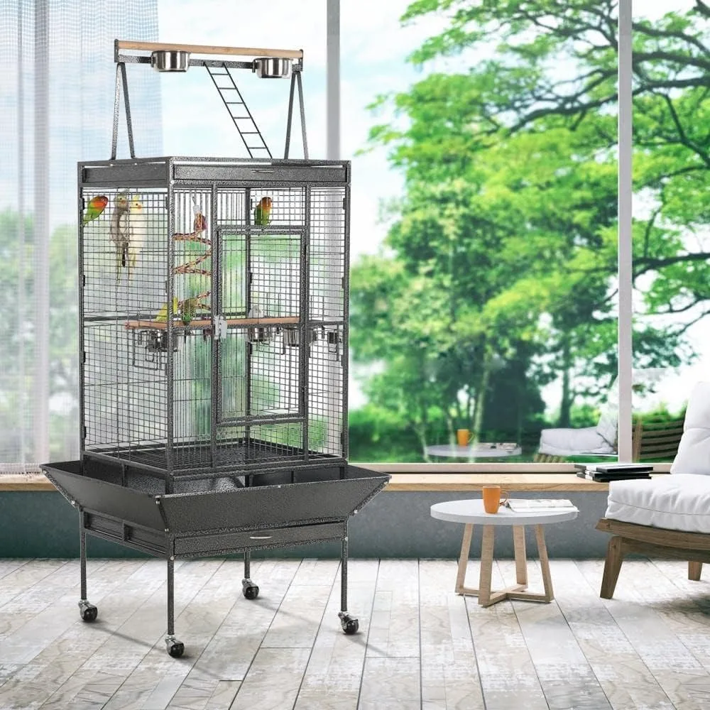 

Yaheetech 69-inch Wrought Iron Rolling Large Parrot Bird Cage for African Grey Small Quaker Amazon Cockatiel Sun Parakeet