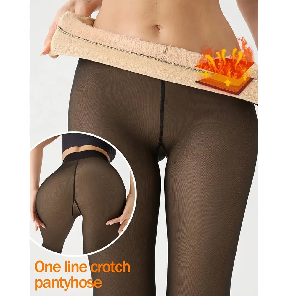 Ein Naht, mit Fleece gefütterte Strumpfhose, gefälschte durchscheinende Strumpfhose, hautfarbene Thermo-Leggings, transparente Strumpfhose, eine Linie, warme Basisschicht – Detail 3