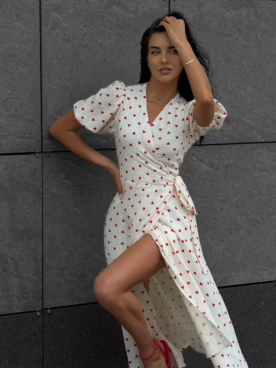 Women's Loose Fit Cotton Blend Maxi Dress with V-Neck & Short Sleeves Se6683a4a908541c792713b616cf22bb8E