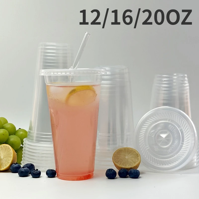 50 bicchieri di plastica usa e getta con coperchi per caffè ghiacciato, bevande fredde, bicchieri di plastica, ristorante domestico, negozio di bevande, feste, picnic  15