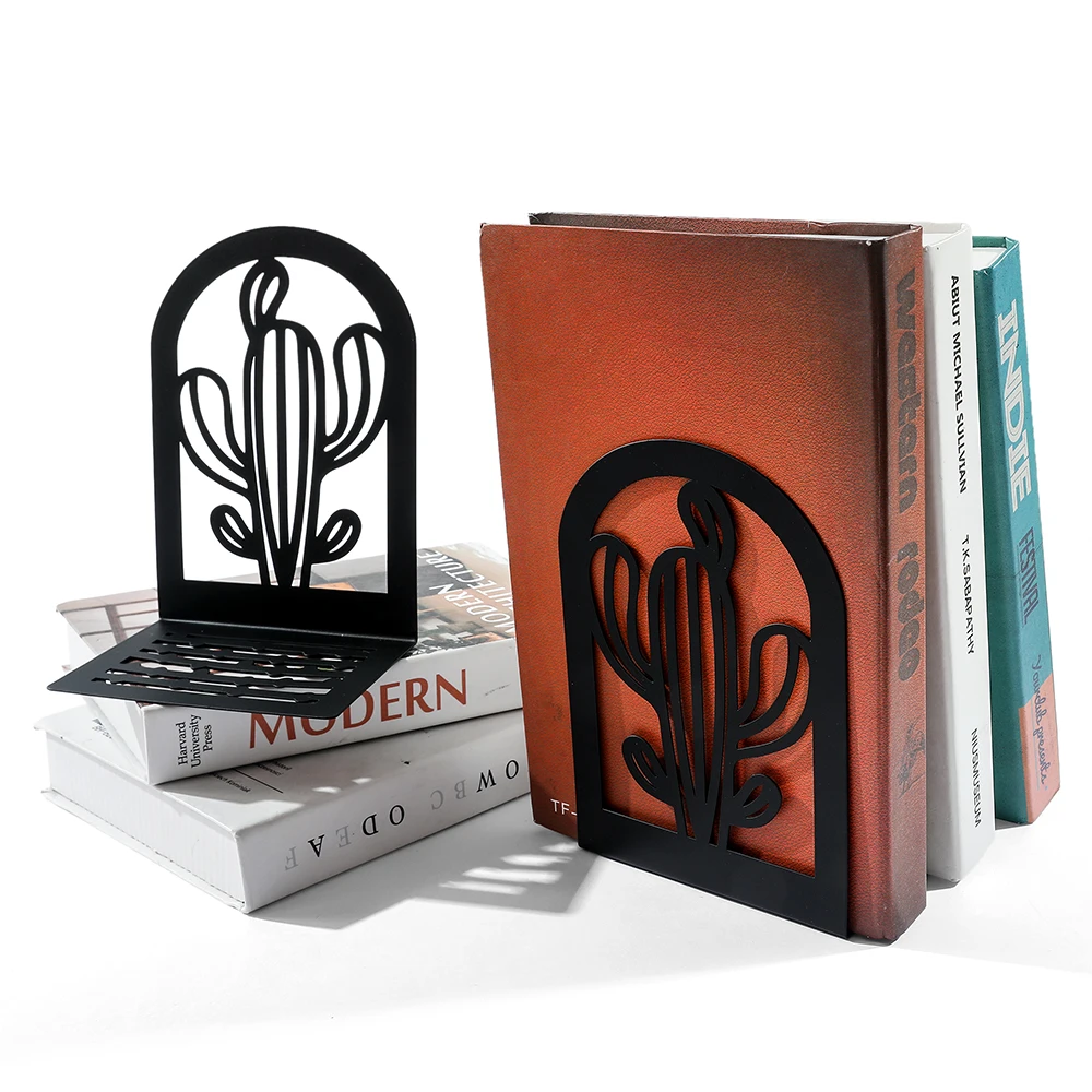 Cacti Book Ends Heavy Duty Metal Bookends Office Desktop Home Bookshelf for Book Lovers Office supplies Book Rack 4