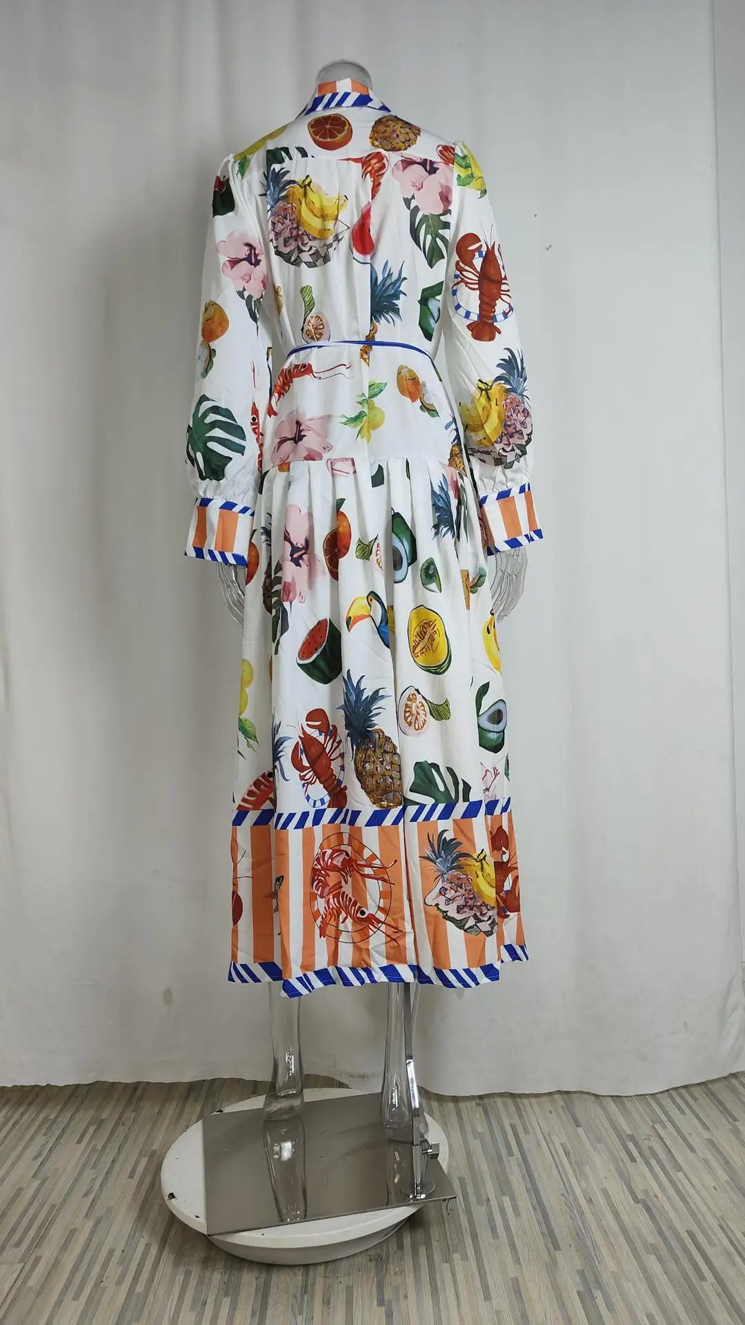 Feminino retro impresso a linha vestido longo elegante lanterna manga lapela camisa plissado vestidos de festa feminino primavera grande bainha vestido 16 Se668a0173be24676b603885849a4d1a7v