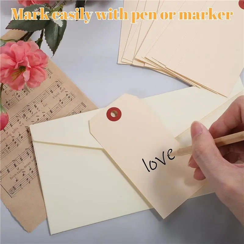 스마트-800개 와이어 태그, 빈 배송 태그, 와이어 마닐라 태그 라벨, 강화된 구멍과 금속 와이어가 있는 걸이 태그