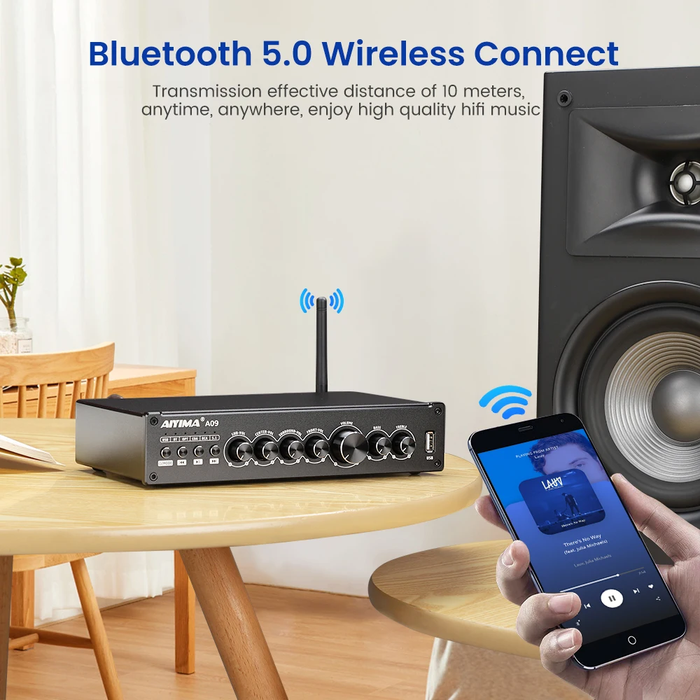 AIYIMA Upgrade A09 TPA3116 Power Amplifier HiFi Bluetooth 5.0 Subwoofer Amplifier 5.1 Surround Amplificador Home Audio Amp 50Wx6 2