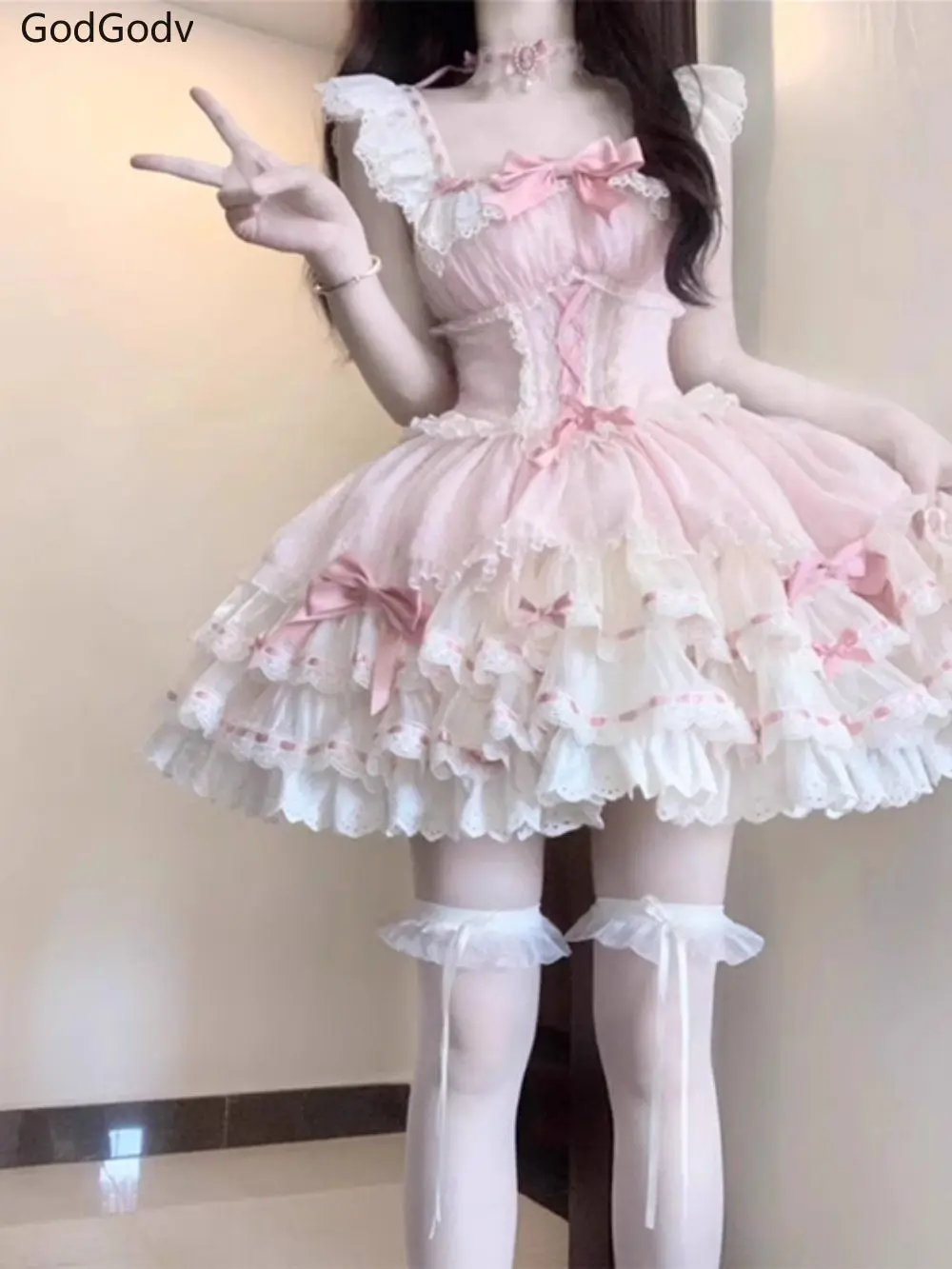Japanese Sweet Lolita Kawaii Elegant Dress Women Y2k Bow