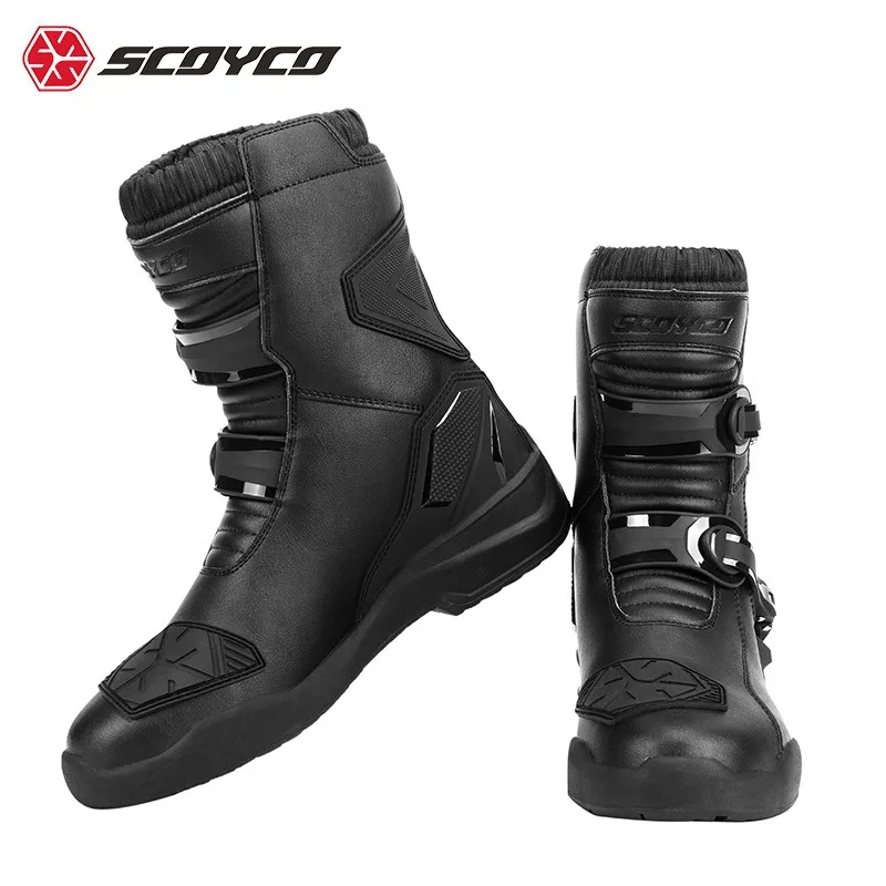 

SCOYCO Motorcycle Riding Boots Motorbike Tour Boots Waterporoof Rally Shoes Four Seasons Men Ankle TPU Protections EU 39-46