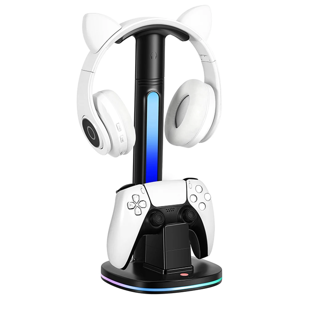 Station de charge PS5 avec support Casque, porte téléphone et lumière RGB