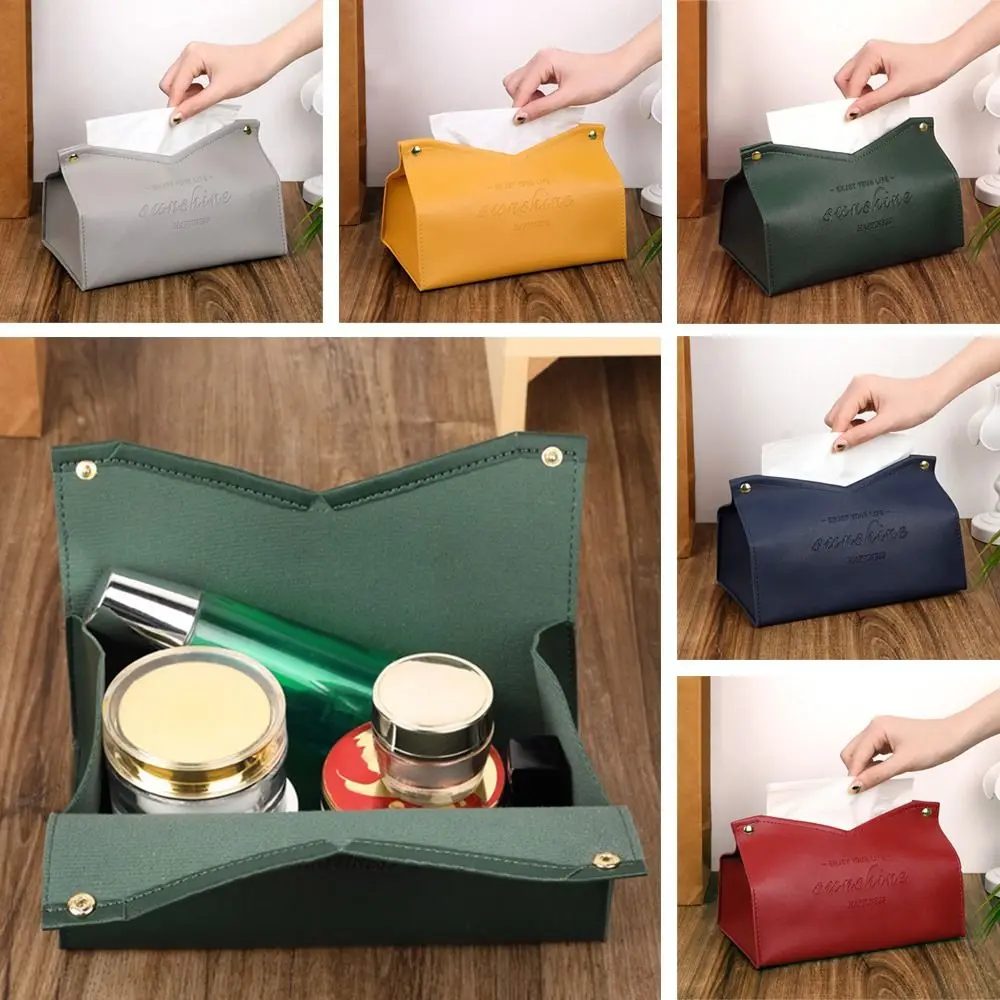 Tissue box Leather Tissue Case Napkin Holder Storage Container Car Solid color minimalist Home Living Room Decoration