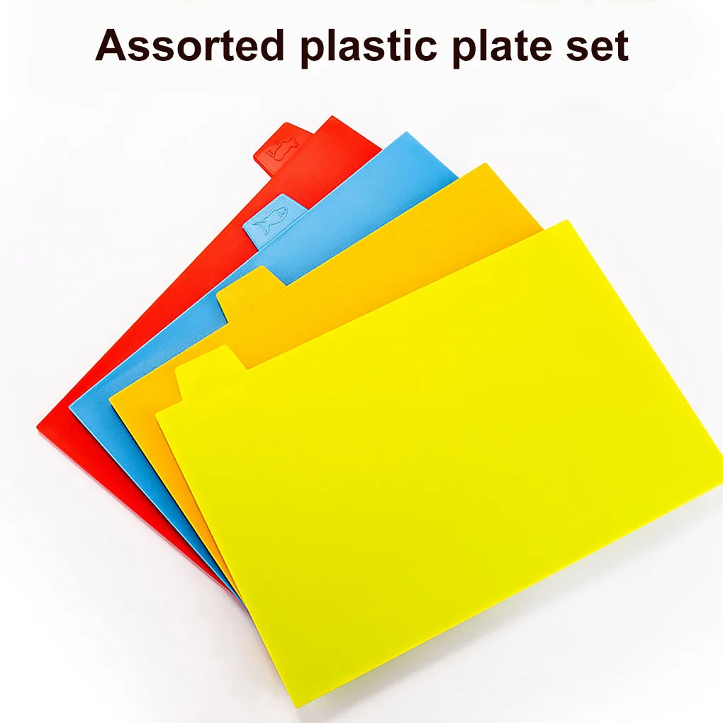 

Plastic Sort Boards with Food Icons Home 4 Colors Kitchen Mats Set for Chopping Meats Vegetables Fish