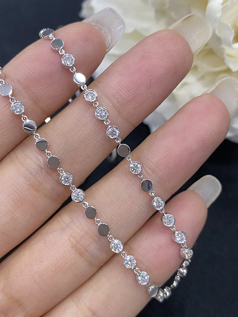 LUOWEND 18K White or Yellow Gold Necklace Real Natural Diamond Chain Fashion Tennis Shape Necklace for Women Anniversary Gift