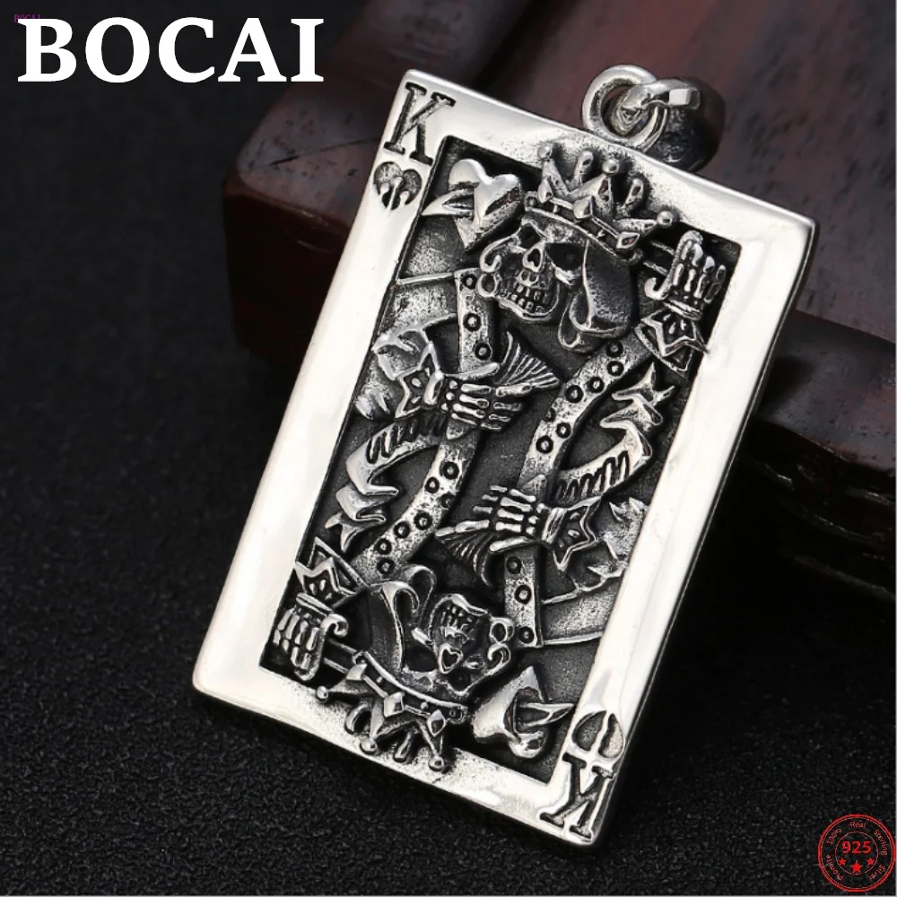 

BOCAI Trendy s925 Sterling Silver Pendants Creative Personality Poker K Tag Hip Hop Skull Pure Argentum Jewelry for Men Women