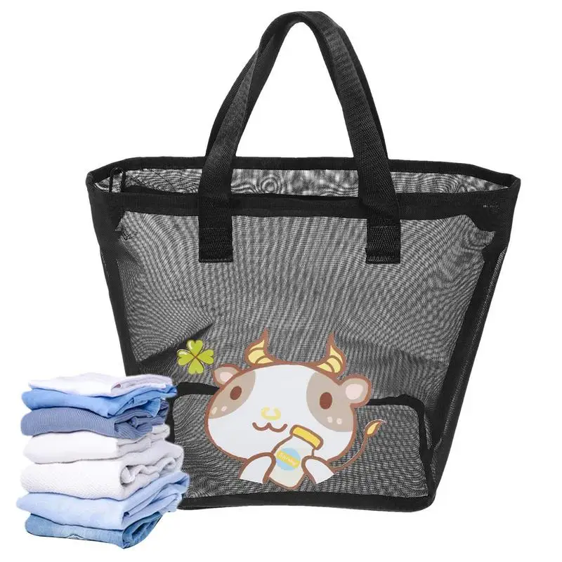 

Mesh Beach Bag Large Mesh Beach Storage Bag Portable Zipper Beach Mesh Storage Bag Beach Vacation Essentials For Swimming Pools