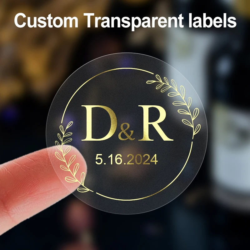 Custom Transparent Gold Foil Round Stickers – 24pcs Personalized Adhesive Labels for We... - SKU SSL900283 - UGI Packaging