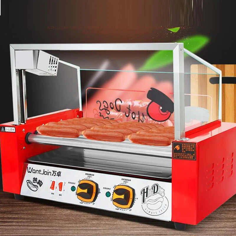 Electric Hot dog Machine Sausage Baking Machine Commercial Sausage Maker Automatic Mini Dual Control Temperature
