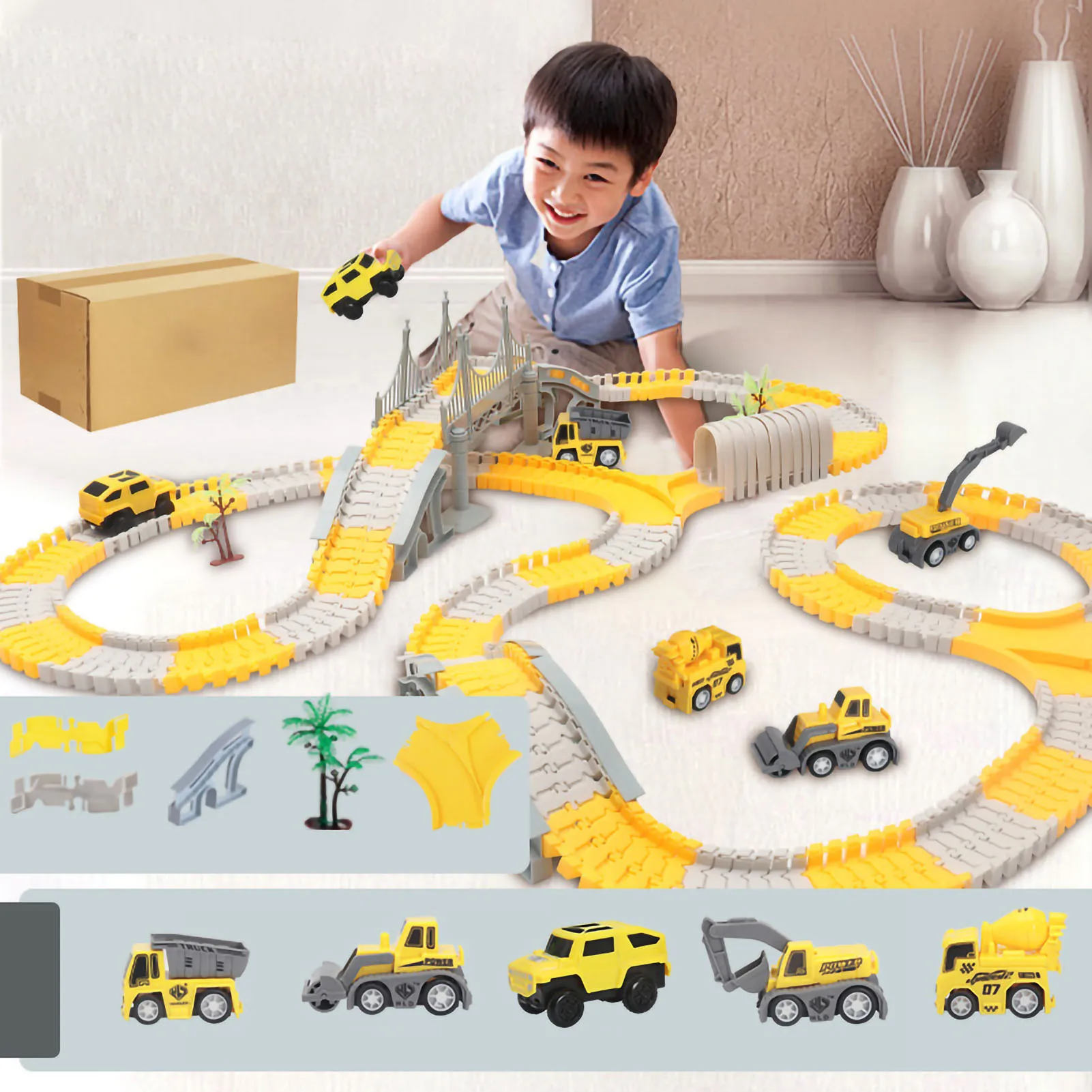 Kids Electric Race Car Toy Space Construction Track Flexible DIY Playset For Boys STEM Building Rail Gift