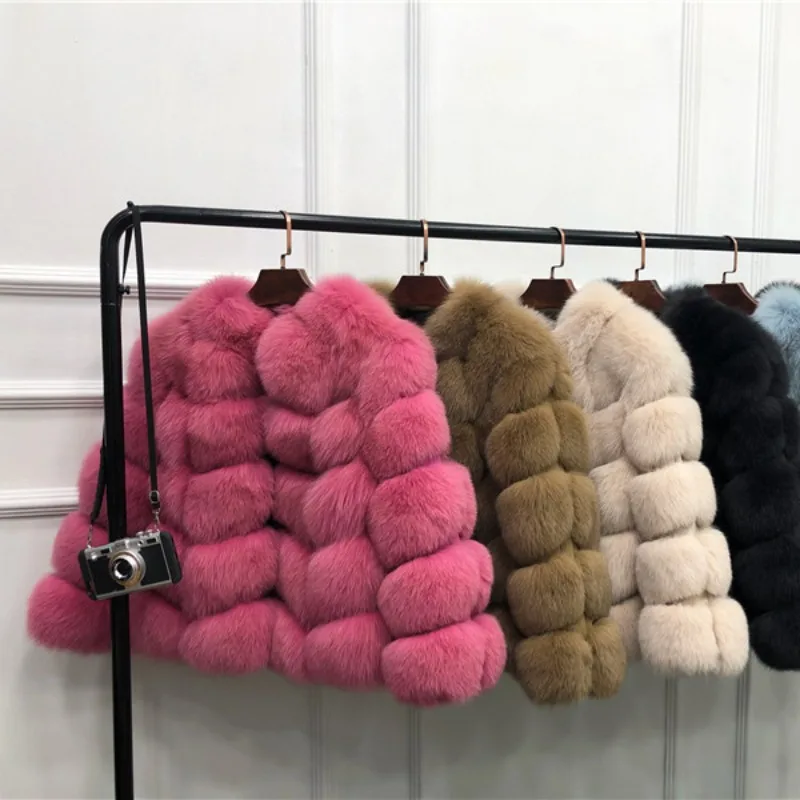 Winter New Women Faux Fur Coat Mid-Length Faux Fox Fur Outwear Fashion Thick Warm Outcoat Temperament Female Solid Color Jacket
