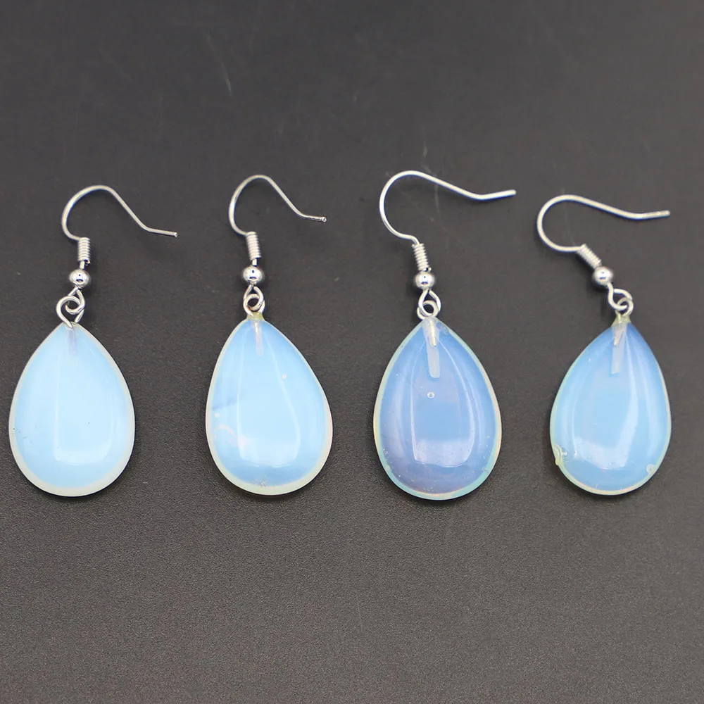 16* 22mm Natural Crystal Opal Earrings Flat Drop Shaped Ear Hook Fashion Trend Versatile Style Creative Jewelry Wholesale 5 Pair