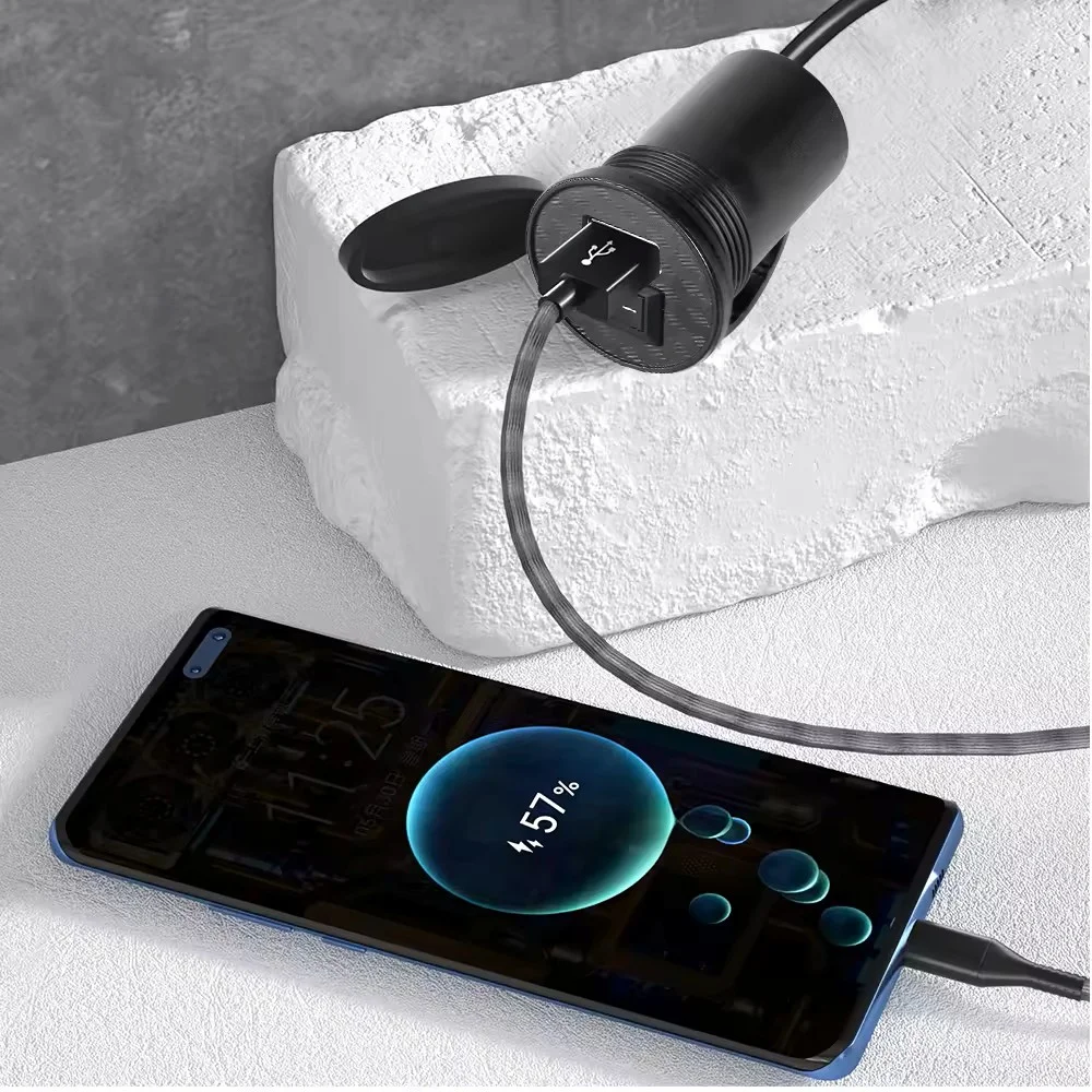 Waterproof USB Motorcycle Handlebar Charger with Light Switch
