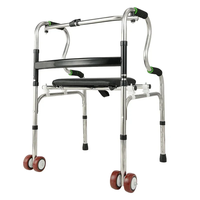 Stainless Steel Walking Crutches-4-Legged, Non-Slip Folding Cane Stool, Portable Light Wheelchair Walkers for Elderly