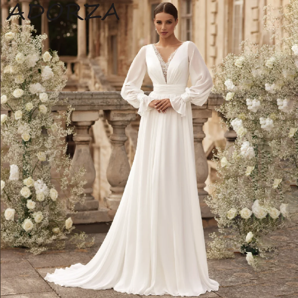

Adorza A-line Wedding Dresses For Woman Illusion Charming BOHO Appliques Lace Covered Button váy cưới 2024 Vestidos De Novia