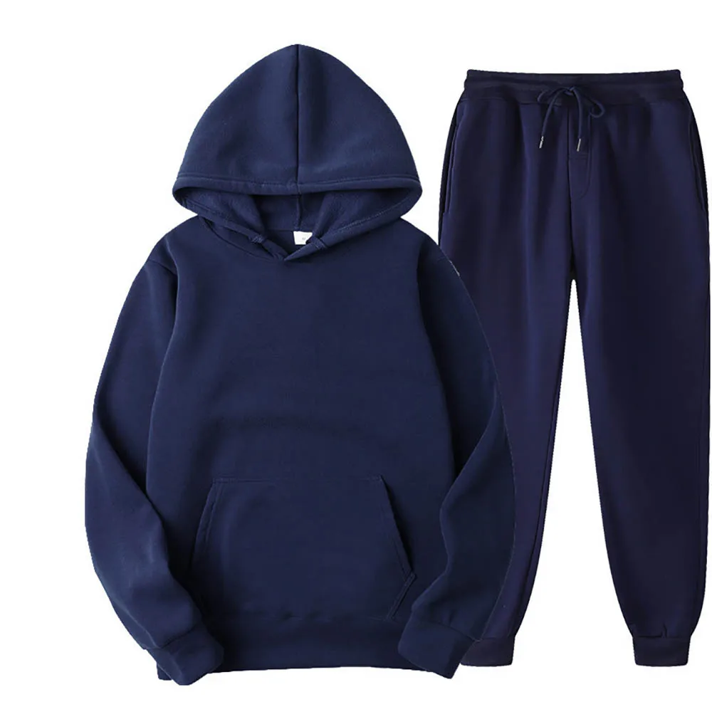Men Tracksuit 2 Pieces Sets Hooded Sweatshirt +Drawstring Pants Male Hoodies Running Sportswear Men Women Autumn Sportwear 6