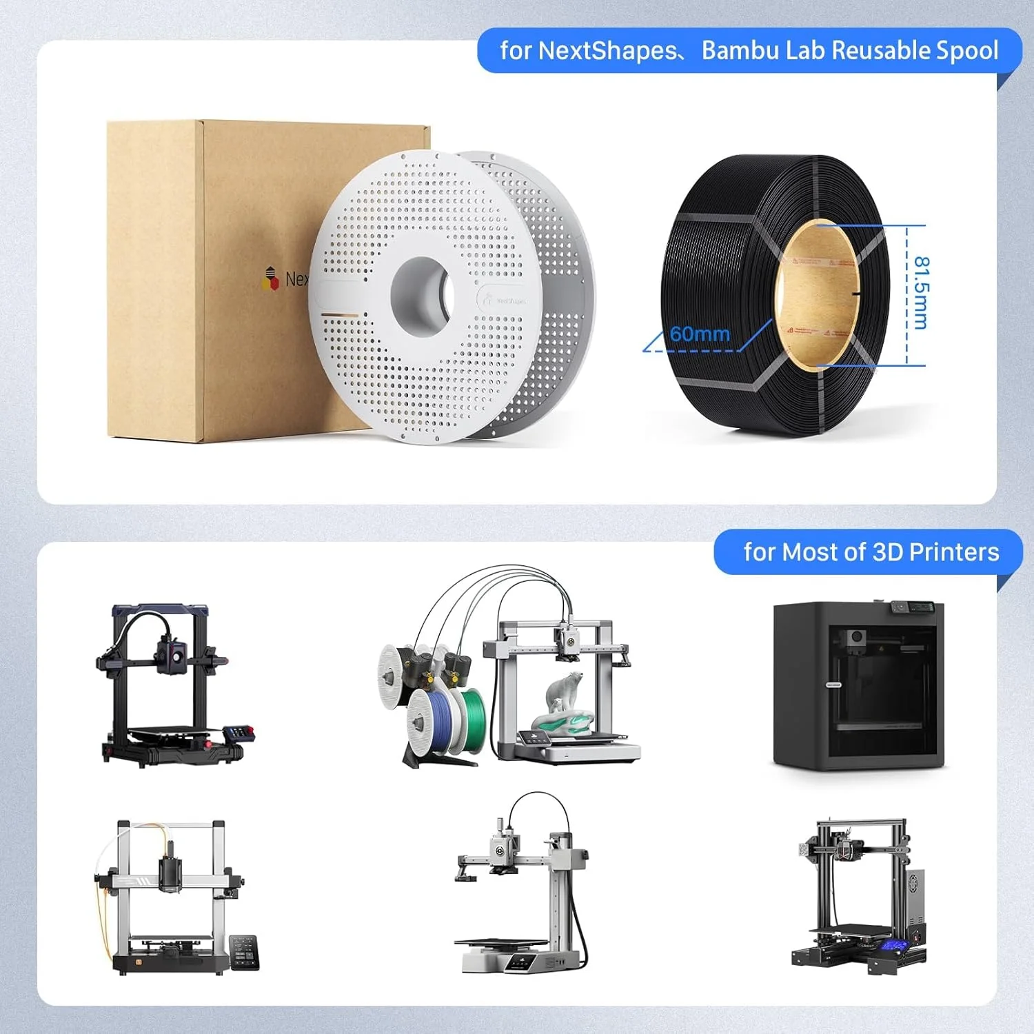 NextShapes PETG 3D 프린터 전용 보조 필라멘트 1.75mm ±0.02mm 1KG 스풀 엉킴 없는 멀티 컬러 진공 포장