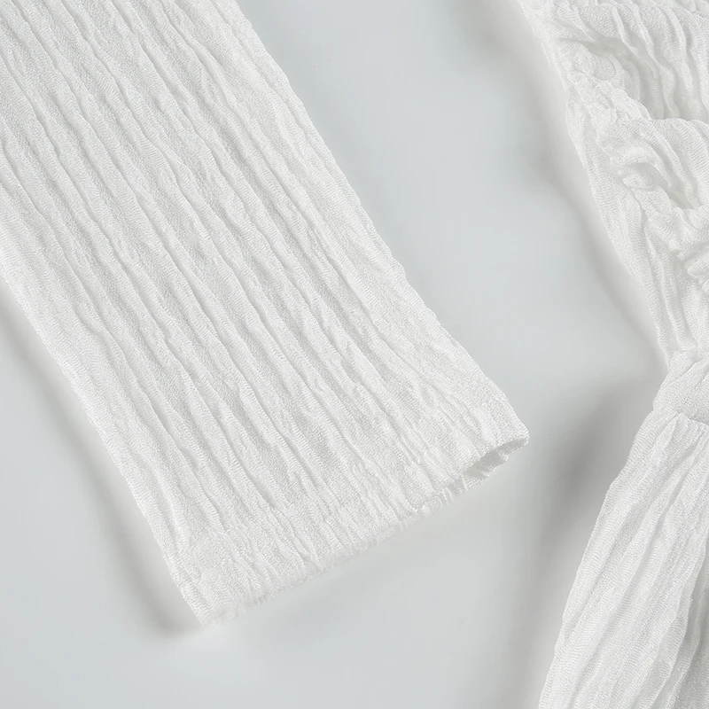 Korean Fashion Slash Neck Elegant Long Sleeve A Line White Dress Women Shirring Slim Waist Simple Sweet Japanese Clothing