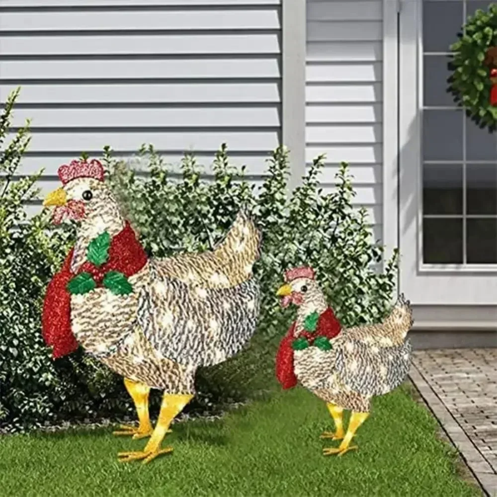 Courtyard Christmas Led Night Lights Outside Garden Decoration Ornaments Chicken Hen Glowing Pastoral Chickens Lamps garden art decor animal sculpture decorations solar garden lamp