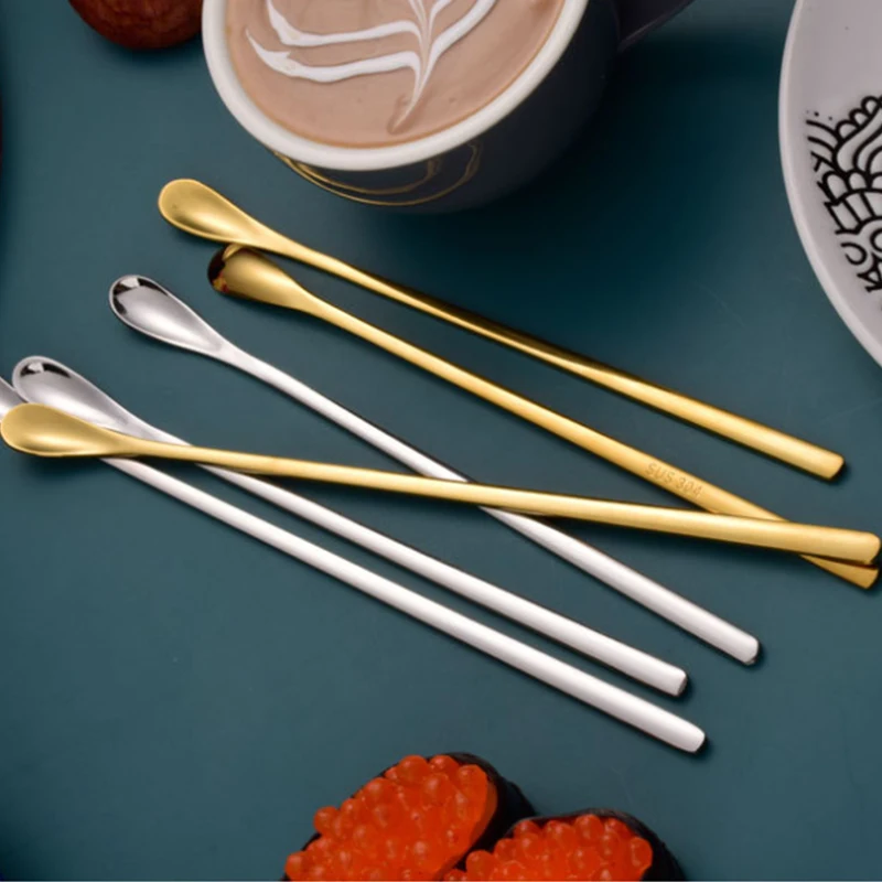 Japanese Style Long Handle Bar Spoon 304 Stainless Steel Honey Coffee Stirring Spoon Bartender Seasoning Spoon Ice Spoon