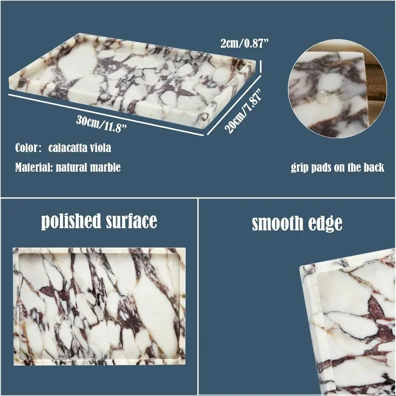 Natural Marble Tray for Bathroom Countertop, Vanity Tray Stone Storage Tray for Home Decor, 12"x8" Genuine Marble Bathroom 3