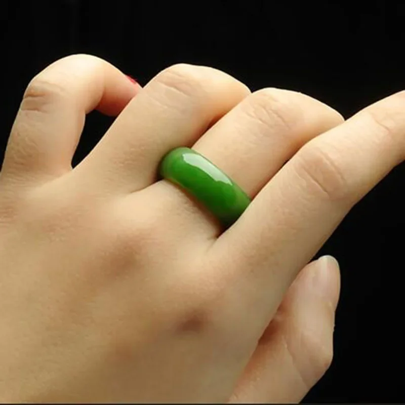 Jade Ring Natural Green Hetian Jadeite Amulet Hand Carved For Women Men