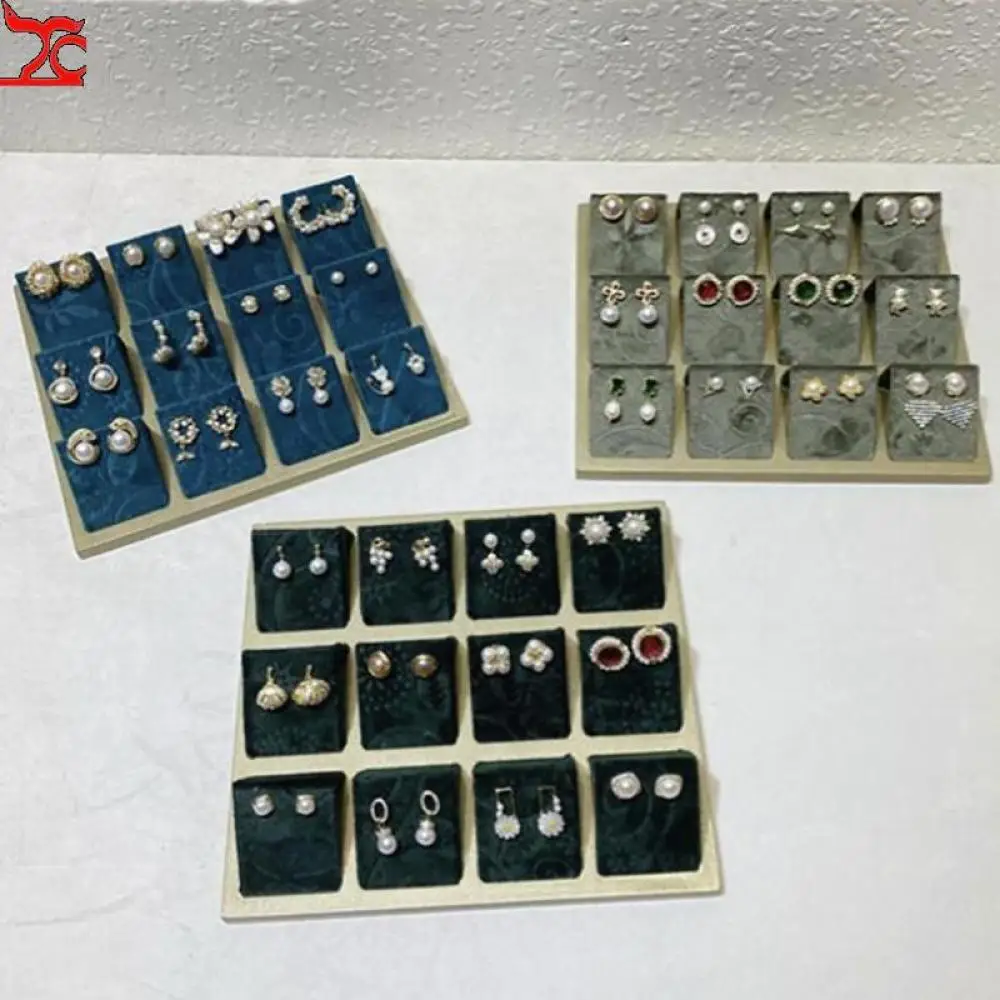 New Luxury Hot Selling 12 White Velvet Earnail Tray Pendant Jewelry Black Exhibition Organizer Advanced Grey Organizer Showcases
