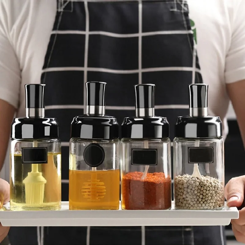 Transparent Spice Tank Automatic Opening and Closing Plastics for Filling Seasoning Oil Salt and Vinegar 10Pc 250ml