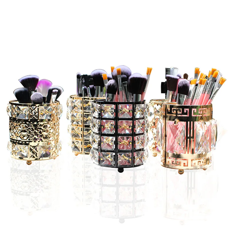 Europe Metal Makeup Brush Storage Holder Test Tube Eyebrow Pencil Organizer Bead Crystal Jar Jewelry Diamond Cosmetic Box lw037 4