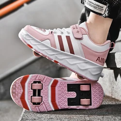 Children Shoes Fashionable Rechargeable Double Roller Skates LED Electric Light Boys And Girls Color Casual Skateboard Sneakers