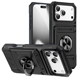 Durable Shockproof Stand Case with Card Slots and Heavy - Duty Protection - iPhone 15 Plus (Black)
