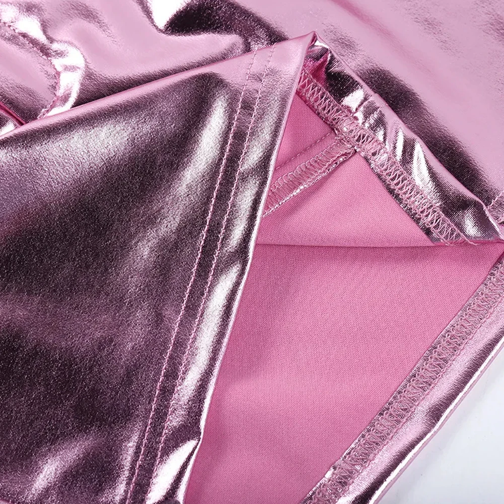 

Short Skirt Skirt Clubwear Daily Solid Wet Look Women Clothes Clubwear High Waist Pink Short Skirt Pockets Sexy